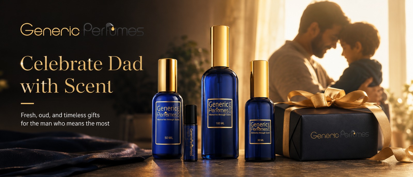 Celebrate Dad with scent Generic Perfumes Father’s Day family fragrance banner