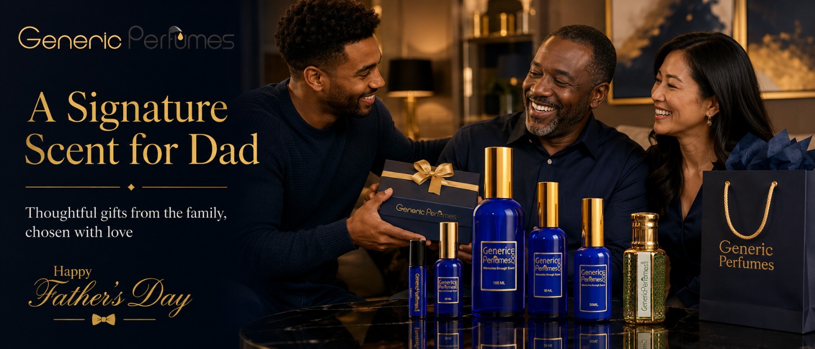 Happy Father’s Day Generic Perfumes gift set with family fragrance products